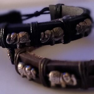 1 Black And 1 Brown Elephant Charm Leather Bracelets